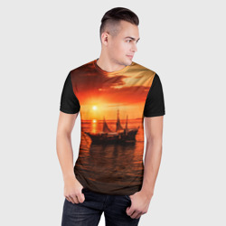 Мужская футболка 3D Slim Яхта в вечернем море - фото 2