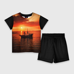 Детский костюм с шортами 3D Яхта в вечернем море