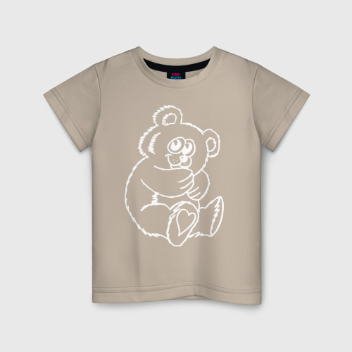 Детская футболка хлопок Белый плюшевый мишка, цвет миндальный