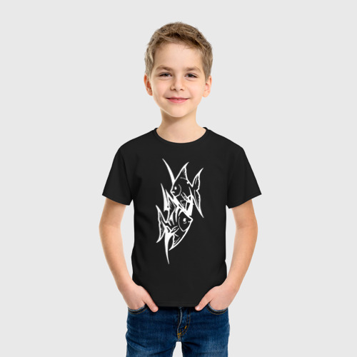 Детская футболка хлопок Две белые рыбы вектор, цвет черный - фото 3