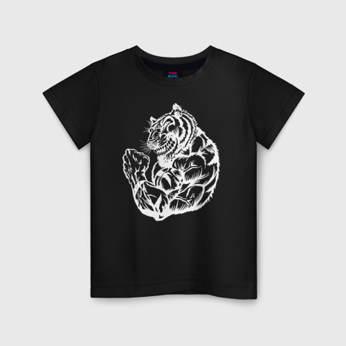 Детская футболка хлопок Тигр бодибилдер, цвет черный