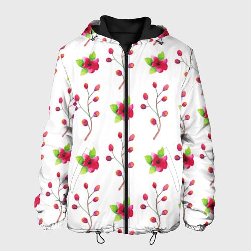 Мужская куртка 3D с принтом Red flowers, вид спереди #2