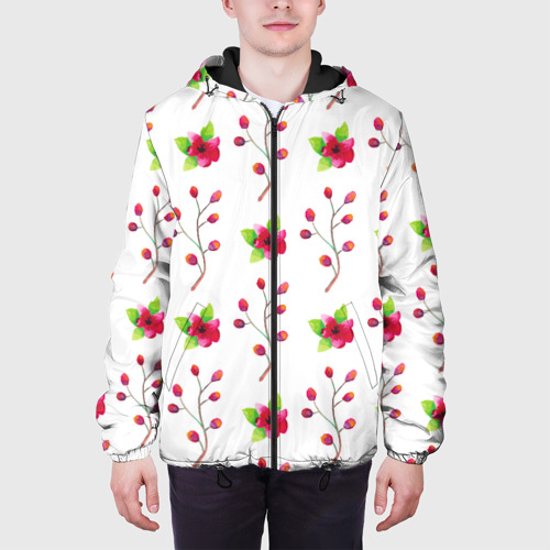 Мужская куртка 3D с принтом Red flowers, вид сбоку #3