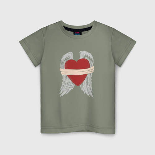 Детская футболка хлопок Сердце с крыльями, цвет авокадо