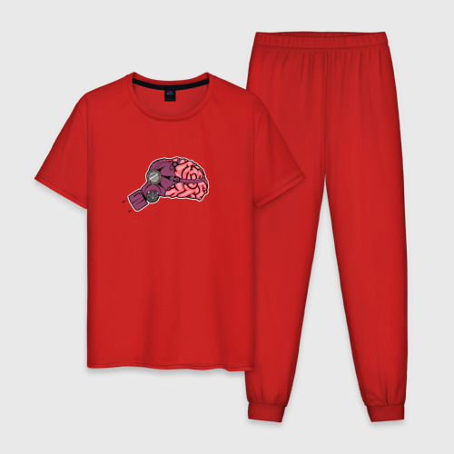 Мужская пижама хлопок Мозг в противогазе, цвет красный