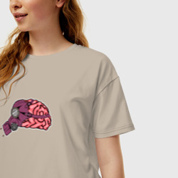Женская футболка хлопок Oversize Мозг в противогазе - фото 2