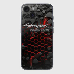 Чехол для iPhone 15 силиконовый с защитой камеры Cyberpunk 2077 phantom liberty silver logo