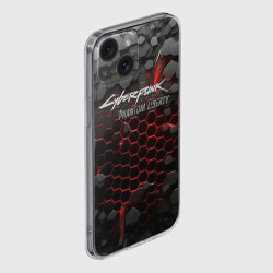 Чехол для iPhone 15 силиконовый с защитой камеры Cyberpunk 2077 phantom liberty silver logo - фото 2