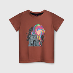 Детская футболка хлопок Девушка рокерша с разноцветными волосами