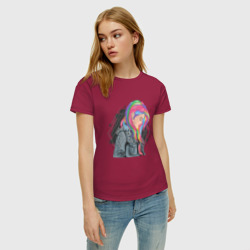 Женская футболка хлопок Девушка рокерша с разноцветными волосами - фото 2