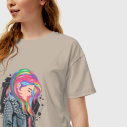 Женская футболка хлопок Oversize Девушка рокерша с разноцветными волосами - фото 2