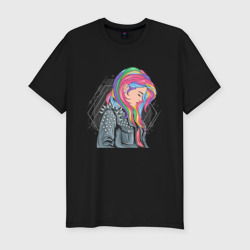Мужская футболка хлопок Slim Девушка рокерша с разноцветными волосами
