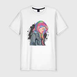 Мужская футболка хлопок Slim Девушка рокерша с разноцветными волосами