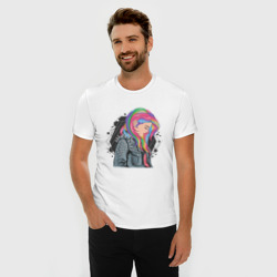 Мужская футболка хлопок Slim Девушка рокерша с разноцветными волосами - фото 2