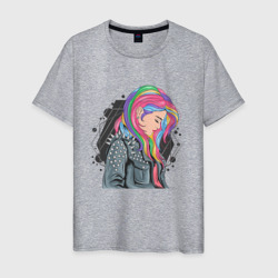 Мужская футболка хлопок Девушка рокерша с разноцветными волосами