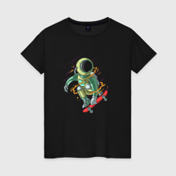 Женская футболка хлопок Космонавт катается на скейте