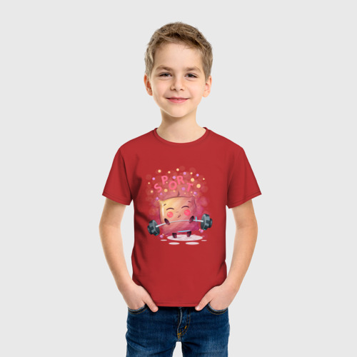 Детская футболка хлопок с принтом Люблю спорт, фото на моделе #1