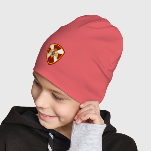 Детская шапка демисезонная ВВ МВД РФ - эмблема, цвет коралловый - фото 4