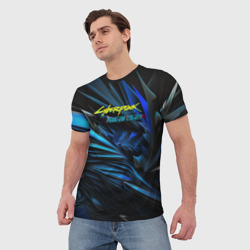 Мужская футболка 3D Cyberpunk  2077 phantom liberty blue logo - фото 2