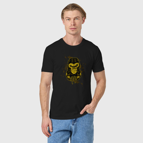 Мужская футболка хлопок с принтом Крутая горилла с наушниками, фото на моделе #1