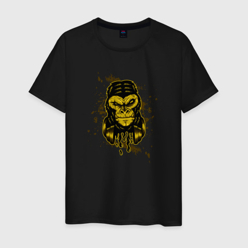 Мужская футболка хлопок с принтом Крутая горилла с наушниками, вид спереди #2