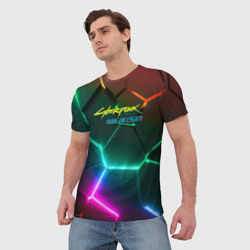 Мужская футболка 3D Cyberpunk  2077 phantom liberty logo neon - фото 2