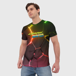 Мужская футболка 3D Cyberpunk  2077 phantom liberty  logo neon - фото 2