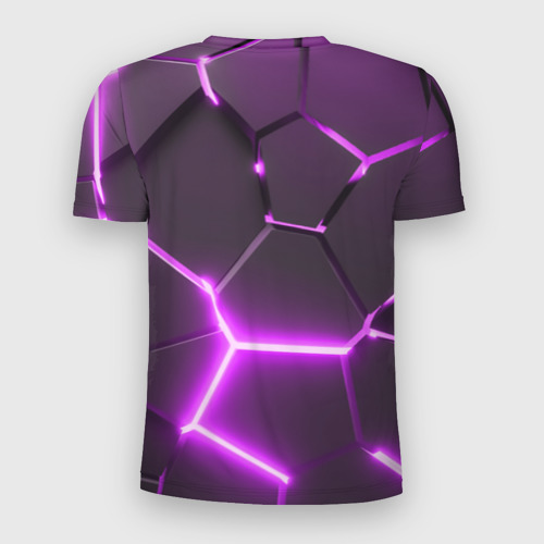 Мужская футболка 3D Slim с принтом Киберпанк призрачная свобода фиолетовый неон, вид сзади #1