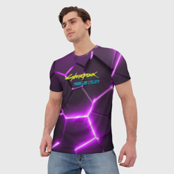 Мужская футболка 3D Киберпанк призрачная свобода фиолетовый неон - фото 2