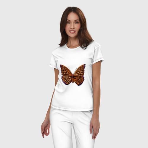 Женская пижама хлопок Пятнистая рыжая бабочка, цвет белый - фото 3