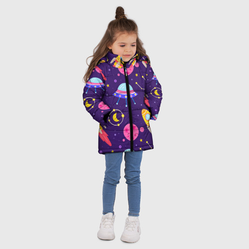 Зимняя куртка для девочек 3D с принтом Космическая тема паттерн, вид сбоку #3