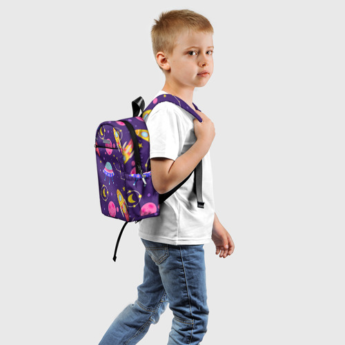 Детский рюкзак 3D с принтом Космическая тема паттерн, вид сзади #1