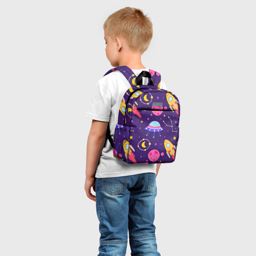 Детский рюкзак 3D с принтом Космическая тема паттерн, фото на моделе #1