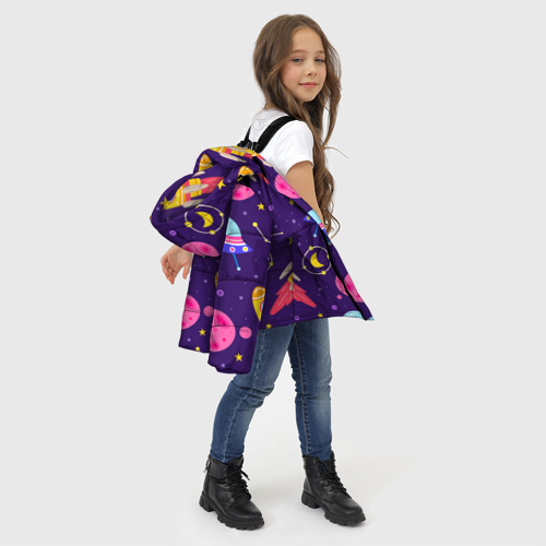 Зимняя куртка для девочек 3D с принтом Космическая тема паттерн, фото #4