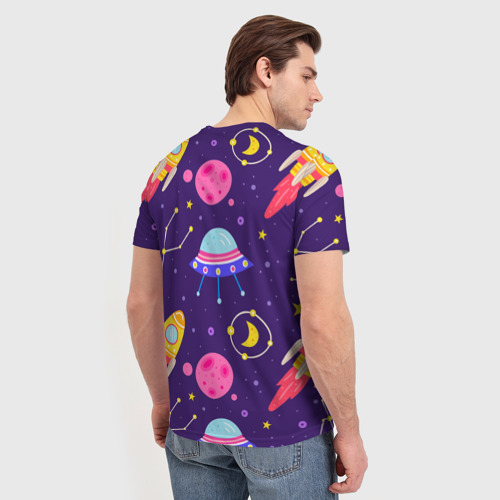 Мужская футболка 3D с принтом Космическая тема паттерн, вид сзади #2