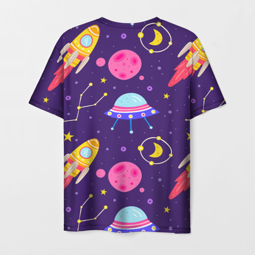 Мужская футболка 3D с принтом Космическая тема паттерн, вид сзади #1