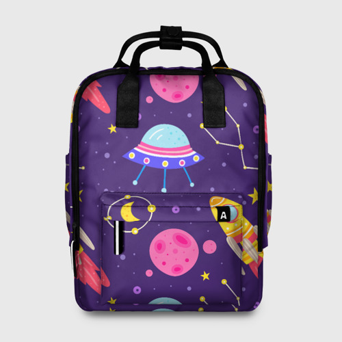 Женский рюкзак 3D с принтом Космическая тема паттерн, вид спереди #2