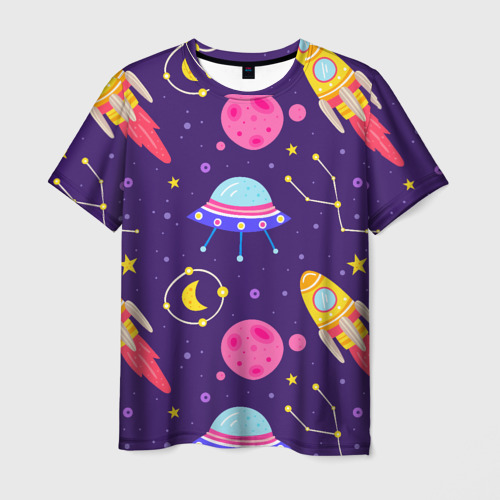 Мужская футболка 3D с принтом Космическая тема паттерн, вид спереди #2