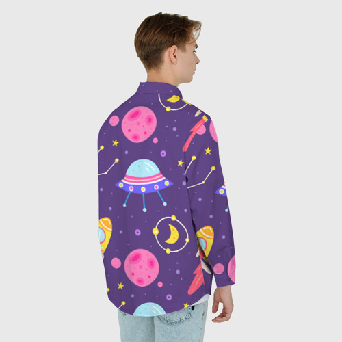Мужская рубашка oversize 3D с принтом Космическая тема паттерн, вид сзади #2