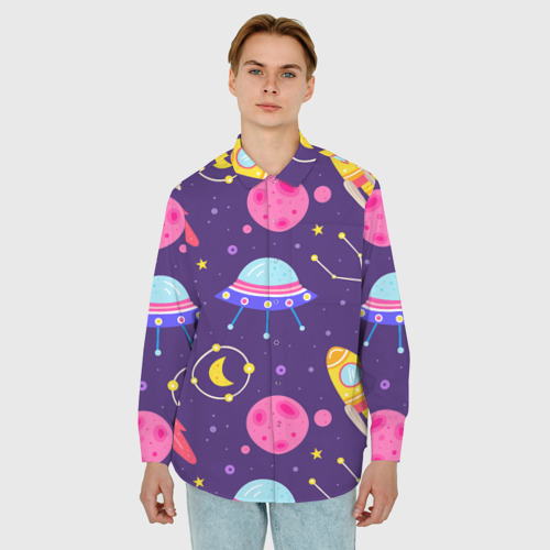 Мужская рубашка oversize 3D с принтом Космическая тема паттерн, фото на моделе #1
