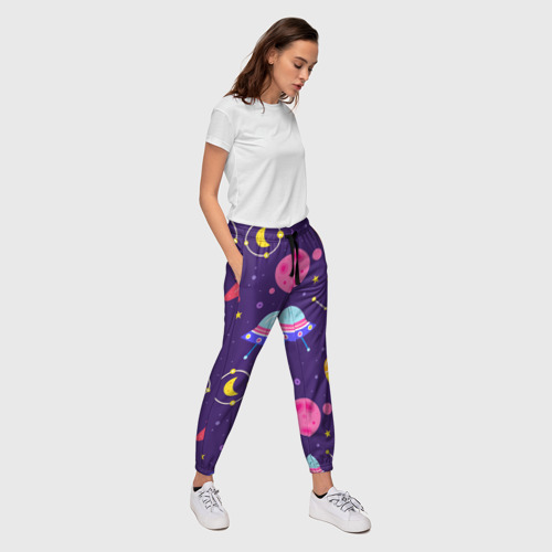 Женские брюки 3D с принтом Космическая тема паттерн, вид сбоку #3