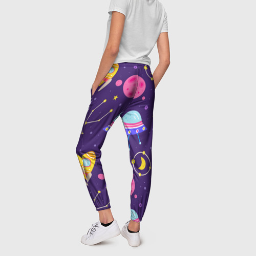 Женские брюки 3D с принтом Космическая тема паттерн, вид сзади #2