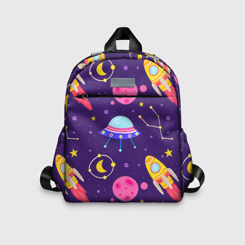 Детский рюкзак 3D с принтом Космическая тема паттерн, вид спереди #2