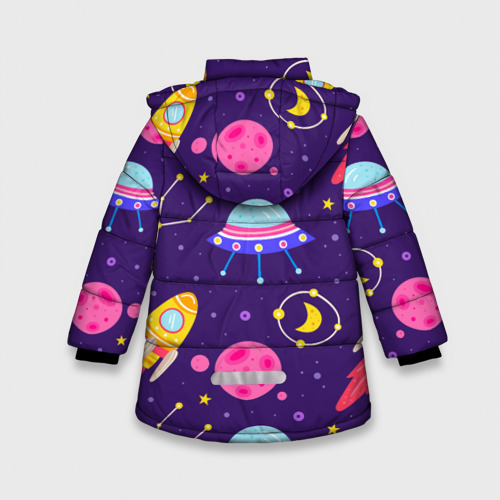 Зимняя куртка для девочек 3D с принтом Космическая тема паттерн, вид сзади #1