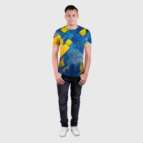 Мужская футболка 3D Slim Синяя и жёлтая геометрия, цвет 3D печать - фото 4
