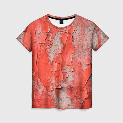 Женская футболка 3D с принтом Красные и серые трещины, вид спереди #2