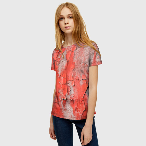 Женская футболка 3D с принтом Красные и серые трещины, фото на моделе #1