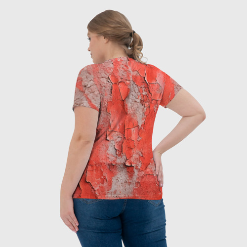 Женская футболка 3D с принтом Красные и серые трещины, вид сзади #2