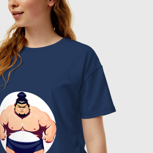 Женская футболка хлопок Oversize с принтом Борец сумо, фото на моделе #1