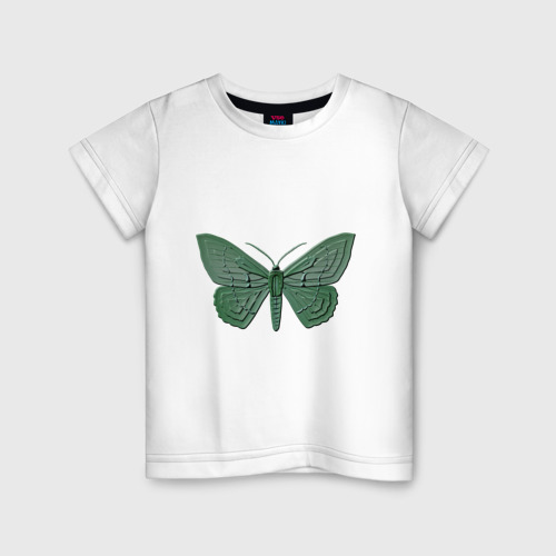 Детская футболка из хлопка с принтом Зеленая бабочка, вид спереди №1